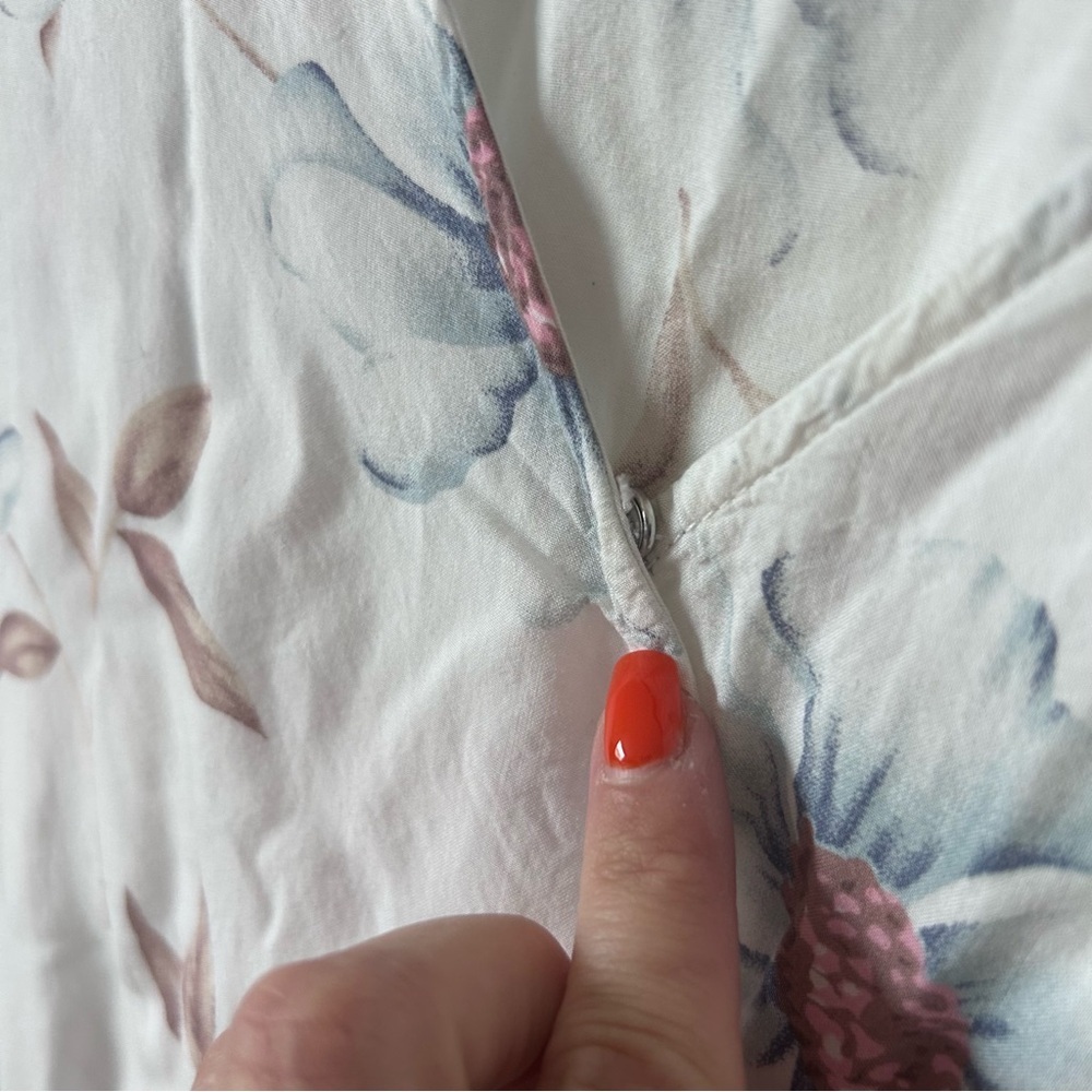 White Floral XL Midi Dress with Blue Bloom Print Modest, Conservative, Flowy - Picture 4 of 10
